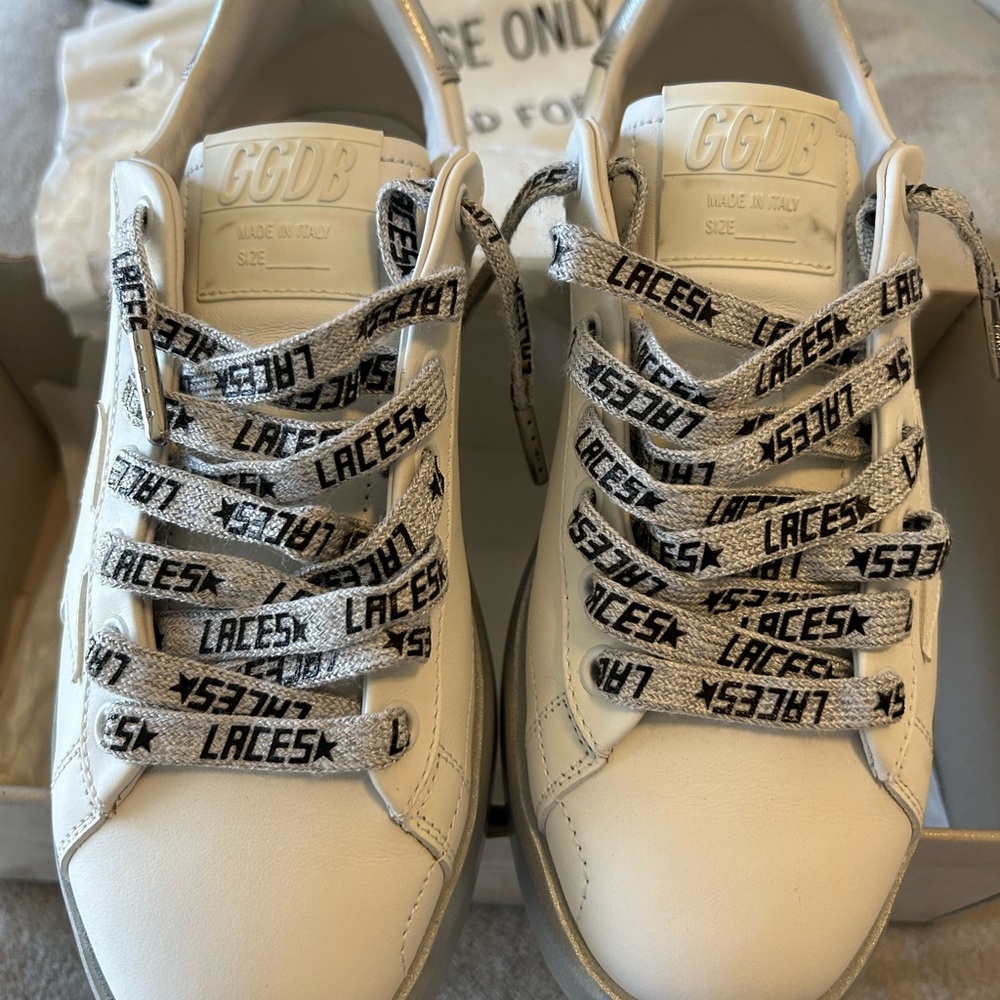 #Golden Goose white sneakers & silver worn once’s woman or men size 37, - Picture 15 of 16